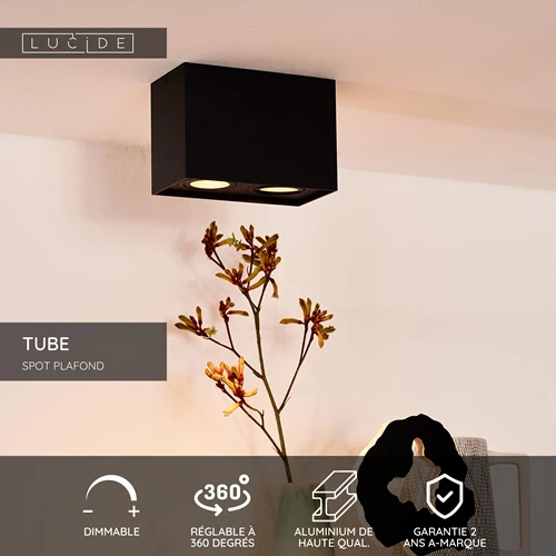 Lucide TUBE - Spot plafond - 2xGU10 - Noir - USP